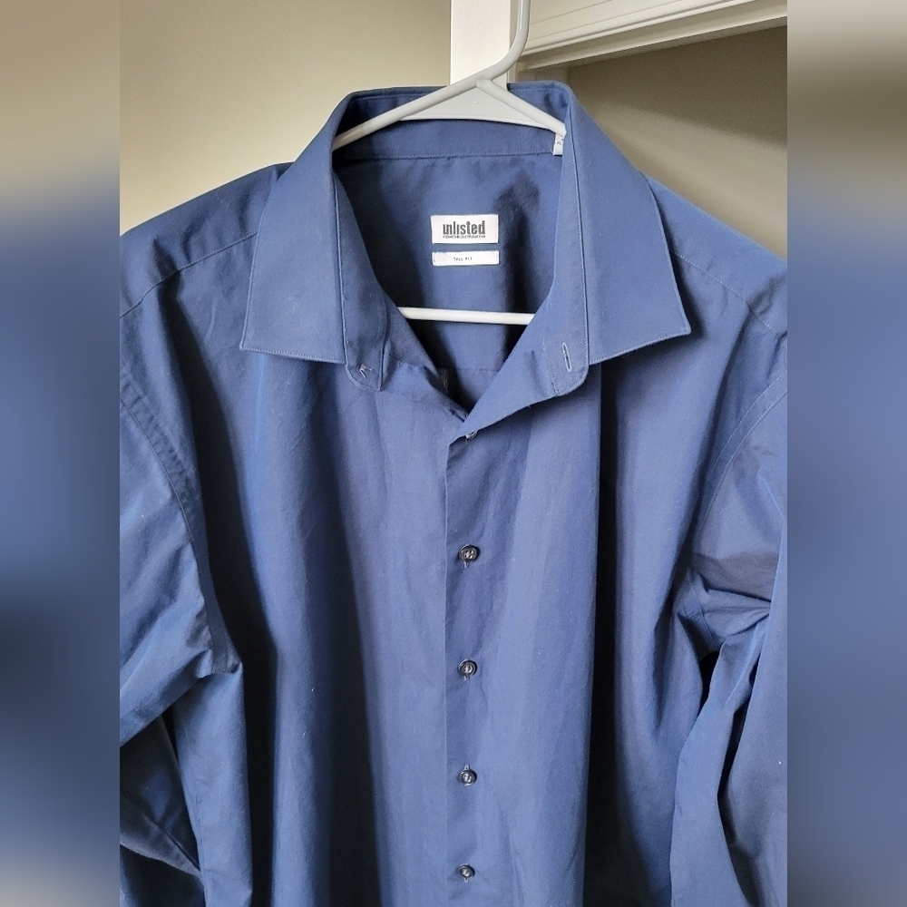 Kenneth Cole Unlisted Tall Fit Button Down Long Sleeve Men Blue Shirt Size: 17.5 - Picture 5 of 7
